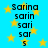 Blue background with yellow stars and repeated text 'Sarina sarin sari sar s' in black pixelated font.