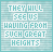 identical pixelated text displaying 'THEY WILL SEE US HAVING FROM SUCH GREAT HEIGHTS' in white block letters on a light blue background with subtle horizontal lines