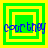 Four green and yellow square frames with blue text 'courtney' overlaid, each frame showing different nested square layers.