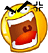 Yellow circular face with angry expression, mouth open showing teeth and tongue, black eyebrows angled downward.