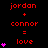 Red text on black background displays 'jordan + connor = love' with pink heart symbols, showing animation changes in heart count across frames.