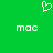 Green background with white pixelated heart symbol above two instances of the text 'mac' in lowercase.
