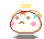 Pixelated round character with pink cheeks, orange hair tufts, and yellow halo; facial expressions shift between neutral, open-mouthed, and crying states across nine positions