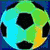Animated soccer ball transitions through color variations, water effects, and numbered design with player action scenes.