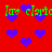 Red background with scattered blue hearts and green text repeating 'love elarte' in two horizontal