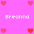 Pixelated pink background with repeated heart symbols and white text reading "Breanna" in four positions.