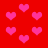Red background with scattered pink heart shapes in various sizes and opacities, some blurred or partially obscured.