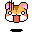 Pixel art hamster face with orange-brown fur, pink inner ears, white cheeks, black eyes, and a red mouth in four variations showing subtle pose shifts.
