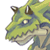Pixelated green dragon head with brown horns and yellow eyes on white background, static single-frame icon.