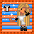 Pixel art character with long blonde hair, white crop top, black checkered shorts, and black wristbands against striped background with stars.