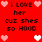 Red background with pixelated text and heart symbols arranged in a pattern, featuring repeated phrases and alternating heart colors