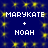 Blue background with yellow star-like shapes and white text reading "MARYKATE + NOAH" repeated in two