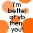 A static image with black text reading "i'm better at vb then you!" over a white background covered in orange circles of varying sizes.