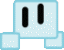 Six light blue pixelated icons with black vertical oval eyes and white dot patterns, arranged in two of three on a gray background