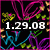 Pixelated animation with pink, green, and blue abstract shapes on black background; white text reads "1.29.08" followed by "ily joe :)"