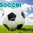 Pixelated soccer ball on grass with blue sky and clouds, text 'Soccer' top-left and 'is LIFE!!' bottom-right.