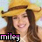 six identical pixelated images showing a person with long brown hair wearing a yellow straw hat and white necklace, each labeled 'miley' in black text with pink outline