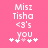 Pixelated pink background with white text reading "Miszi Tisha <3's you" and five star symbols below, two of which are light pink.