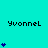 Pixelated cyan background with repeated 'Yvonnell' text and varying blue heart stacks in a
