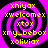 Four identical pixelated spiral icons with purple and black stripes, each containing yellow text in a