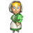 Animated pixel art of a woman with blonde hair in a white bonnet, blue eyes, and green-trimmed white dress holding a green shamrock bouquet.
