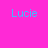 nine 'Lucie' text variations on a bright pink background with one gray rectangle, showing pixel-level character changes in the name and an additional 'Rocks!' line