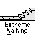 Pixel art animation of a red figure walking up stairs with 'Extreme Walking' text below, showing sequential movement from top to bottom of the