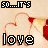 Animated contact sheet of a 5x5 grid showing sequential frames from an AIM buddy icon featuring repeated heart shapes and the word 'love' with varying red dot animations.
