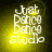 Four identical display 'Jrat Dance Dance Studio' text in white pixelated font over a yellow-to-black gradient background with subtle light effects