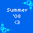 Blue background with white text reading 'Summer '03 <3' and cyan pixelated square patterns in four corners.
