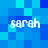 Pixelated blue background with four instances of the word 'sarah' in white lowercase letters arranged in a layout