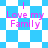 Pixelated icon with pink text "I Love my Family" over blue and white checkered background, transitioning to diamond pattern.