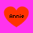 Four red heart shapes on a bright pink background, each containing the text 'Annie' in black pixelated font.