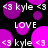<3 kyle <3 and LOVE text repeated in a pattern over purple circles on black background