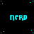 Pixelated cyan text 'nerd' repeated across a black background with scattered cyan dots, one gray square in the bottom-right corner.