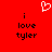 Red background with white pixelated heart above black text reading 'i love tyler' in two identical vertical