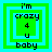 Four green and cyan layered square frames with pixelated text 'i'm crazy 4 u baby' arranged in a , each frame showing a different border configuration