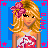 Pixel art contact sheet showing a blonde female character in red-and-white swimsuit with pink flower accessory, multiple frames displaying full-body pose and text elements "UP FOR A SWIM?" on blue background with pink stars.