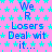 A static image with a pink background covered in cyan stars, displaying repeated blue text reading "We R Losers Deal wit it..." across multiple