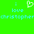 Green background with light blue pixelated text and a white heart symbol, displaying 'i love christopherchristopher' in two mirrored sections.