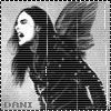 Black-and-white animated icon shows a figure with long dark hair and wings, wearing a dark dotted outfit, mouth open in profile view.