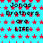 Static pixel art image with cyan background, red star pattern, and repeated black text "Jonas Brothers are LIFE" in three