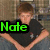 A four- shows a person in a black shirt and jeans with green text reading "Nate is a BABE"