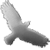 A grayscale abstract shape with smooth gradients transitioning from light to dark gray, set against a solid medium-gray background.
