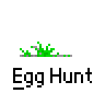 Animated contact sheet of 25 pixel art frames showing a character in red and blue outfits performing egg-hunting actions with grass, baskets, and small figures against gray background.