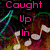 Pixelated image with pink text reading "Caught Up In The Moment... But Not In The Right Way" over musical notes and abstract background.