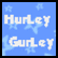 Blue square icon with white pixelated text 'Hurley' stacked above 'Gurley', light blue star and cloud shapes in background.
