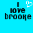 Pixelated blue background with black text reading "I love brooke" and a white heart symbol above the word "love" in one view, while another view shows identical text without the heart.
