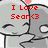 Pixelated static image with red text 'I Love Sean<3' over a gray background featuring abstract black shapes and white circular elements.