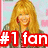 #1 fan text overlays in red, orange, and yellow on a pixelated image of a smiling woman with long blonde hair.